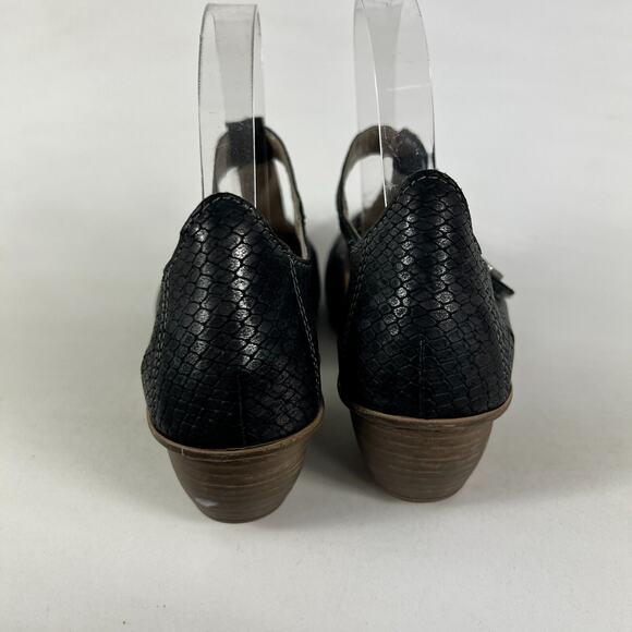 Rieker Mirjam 50 Pumps Women 8.5 Black Snakeskin Leather Hook & Loop Block Heel - Picture 7 of 10